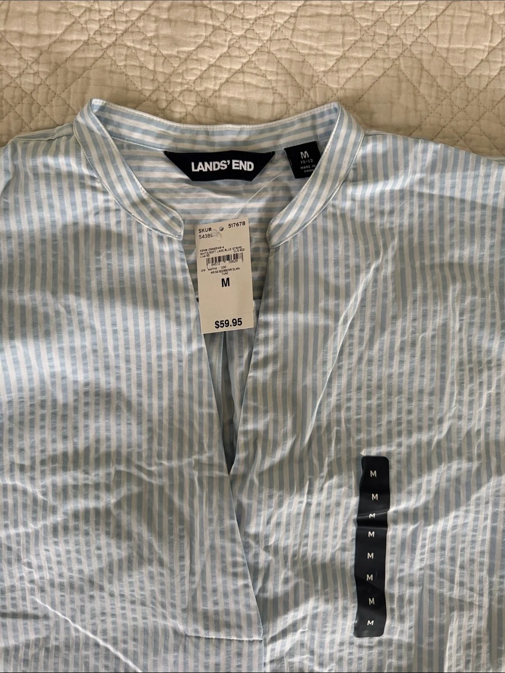Lands' End Light Blue and White Vertical Stripe Pullover Top - Picture 1 of 3